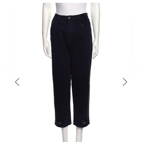 J Brand Denim - J Brand Black High Rise Mom Jeans Distressed Raw Hem Size 28